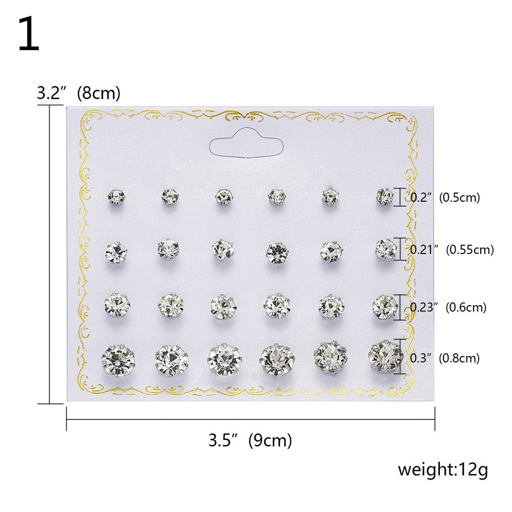 12 đôi bông tai đính kim cương giả đơn giản