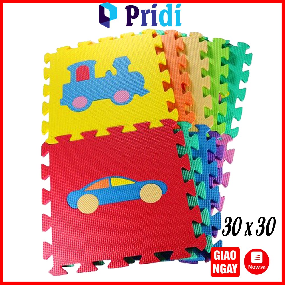 Bộ 10 Miếng Thảm Lót Sàn Hình Xe Cộ Cho Bé 30x30 cm - PRIDI