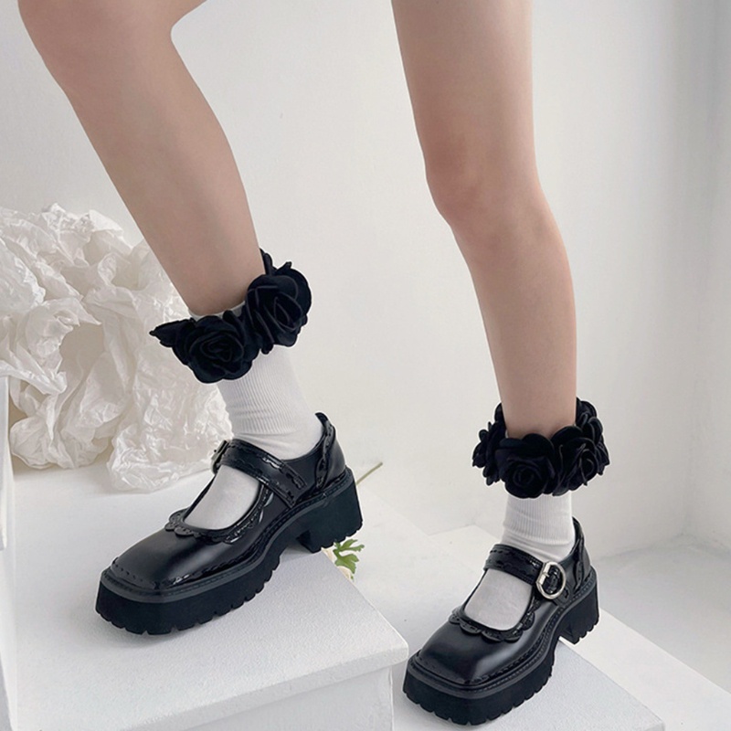 Vớ Cổ Cao Qua Mắt Cá Chân In Họa Tiết Hoa Trà 3D Phong Cách Lolita Pháp Thanh Lịch Cho Nữ