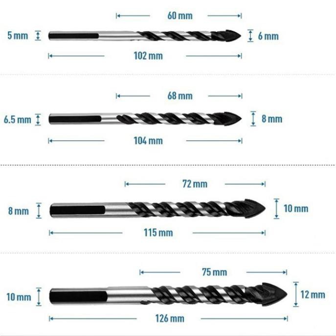 Mũi khoan đa năng 2 chấu 6-12mm khoan gạch, tường, kính, gốm, sứ,...