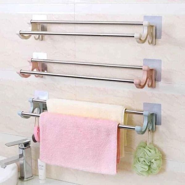 Kệ vắt khăn 2 thanh inox Dính tường siêu chắc-kệ phơi khăn 2 tầng tiện lợi dán tường