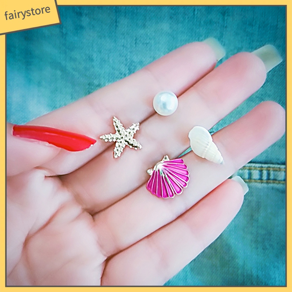 Set 4 Khuyên Tai Hình Vỏ Sò / Sao Biển Xinh Xắn Dành Cho Nữ
