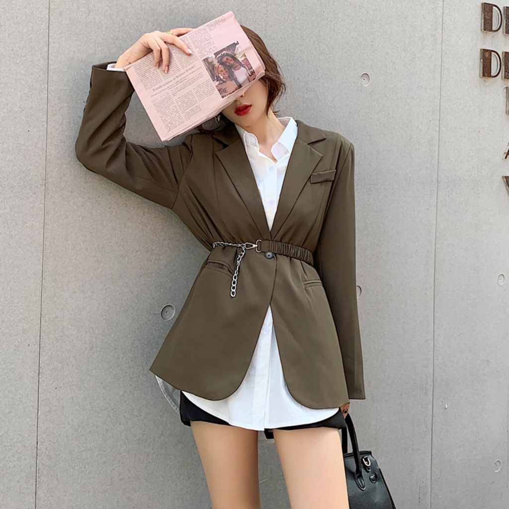 Sẵn Nâu-S(Hàng Đẹp)Ảnh thật 7 hình cuối-HC320.Áo blazer kèm đai khí chất kiểu mới chanh xả | BigBuy360 - bigbuy360.vn