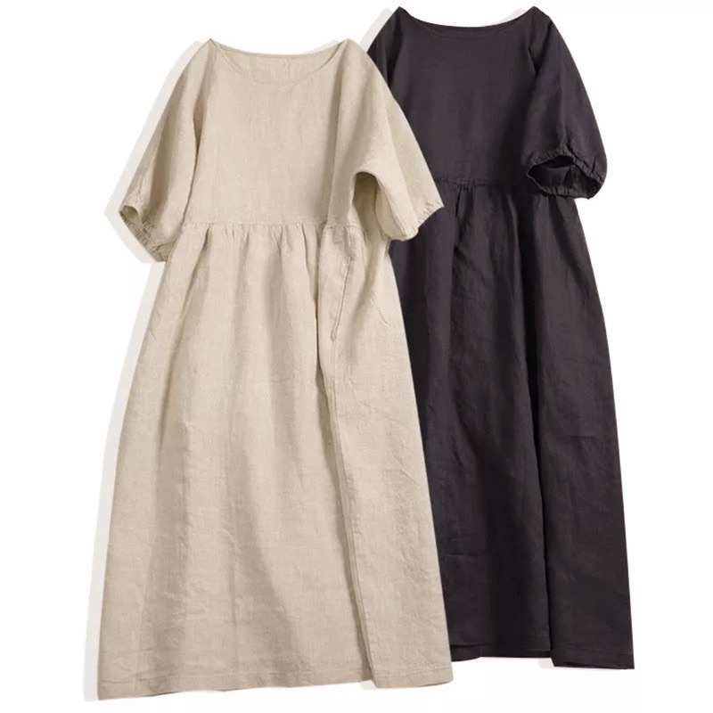 Váy đầm linen premium stone wash form rộng vintage