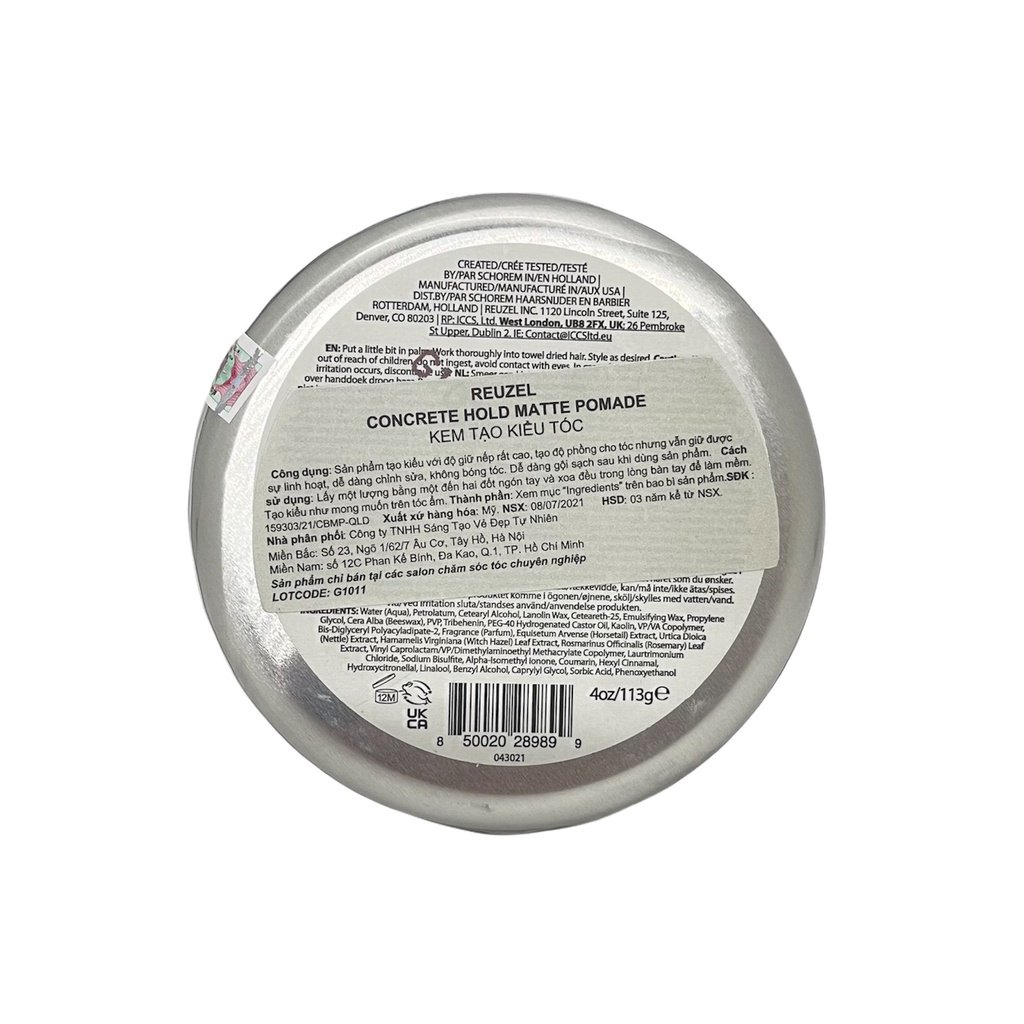 Sáp Vuốt Tóc Reuzel Concrete Hold Matte Pomade 35/113g