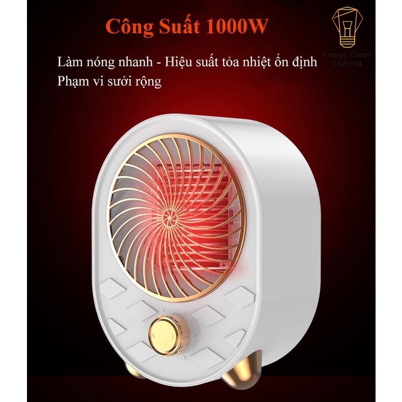 Máy Sưởi Để Bàn Energy Green Lighting MS-66991 - Công Nghệ Sưởi Gốm PTC - Làm Nóng Nhanh -Tích Hợp Tản Gió