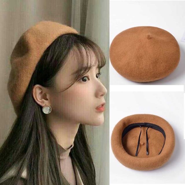 MŨ NỒI DẠ BERET CÓ DÂY RÚT STYLE HÀN QUỐC