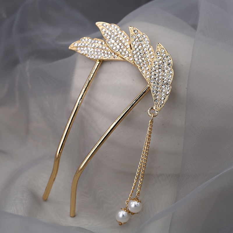 Trâm cài tóc hình chữ U đính đá và ngọc trai thanh lịch tùy chọn màu sắc