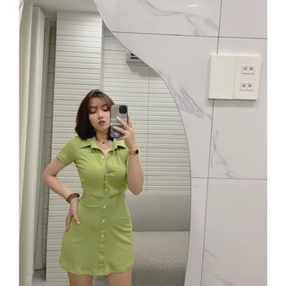 ĐẦM XANH KHOÉT EO CỔ POLO