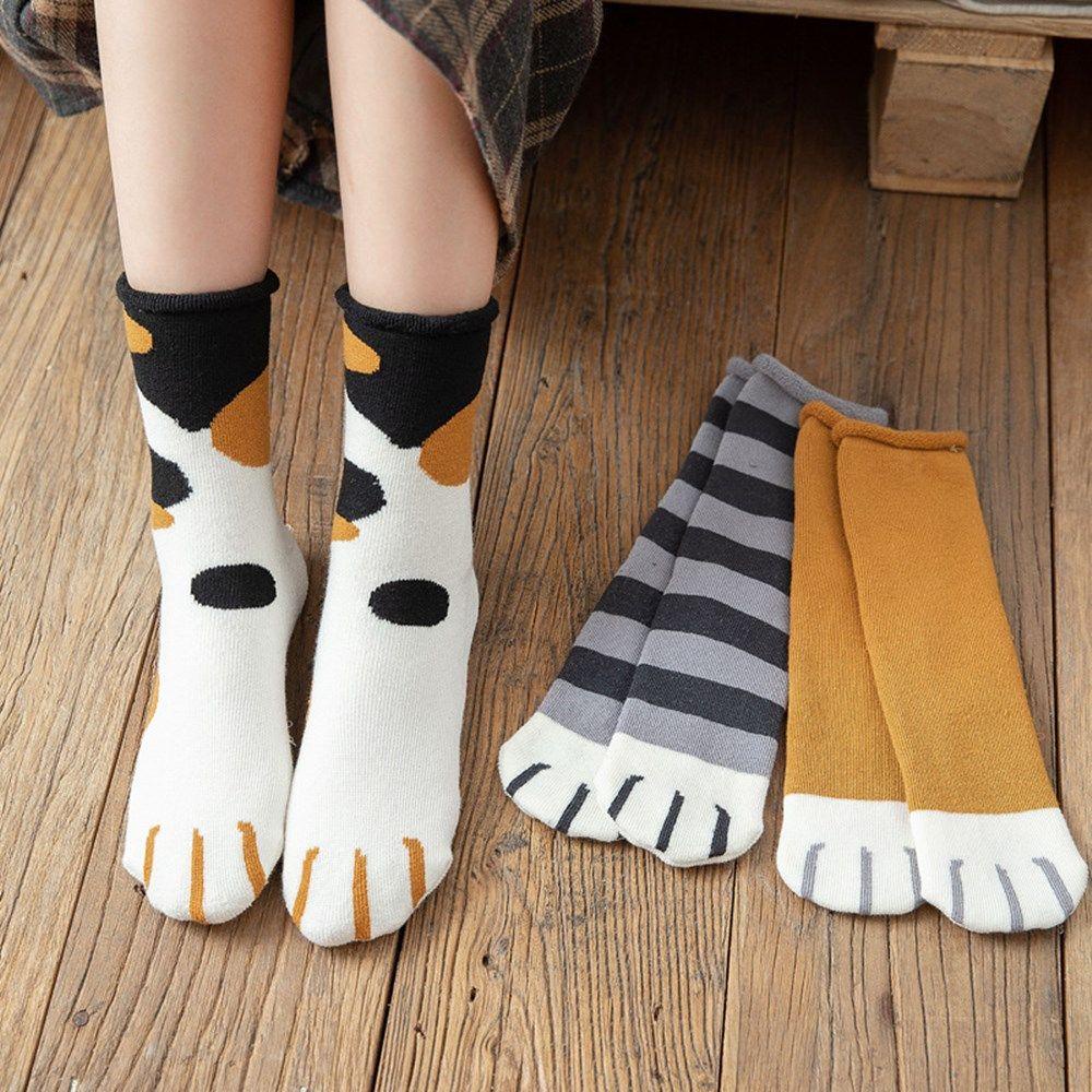 Vớ Ngủ Vải Cotton Họa Tiết Chân Mèo Dễ Thương Giữ Ấm Mùa Đông Cho Nữ
