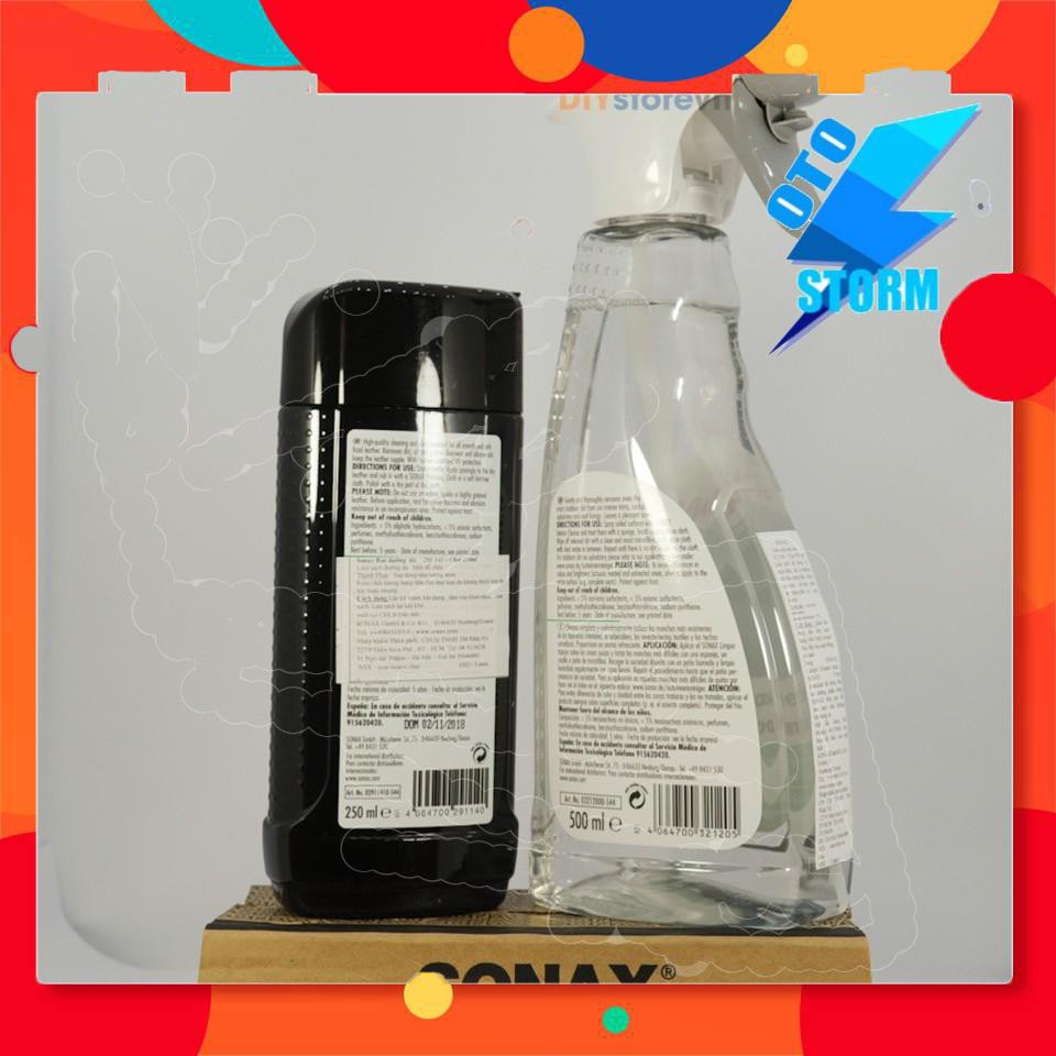 Combo Dung dịch làm sạch nội thất SONAX 321200 &amp; Kem bảo dưỡng ghế da SONAX Leather Care 291141