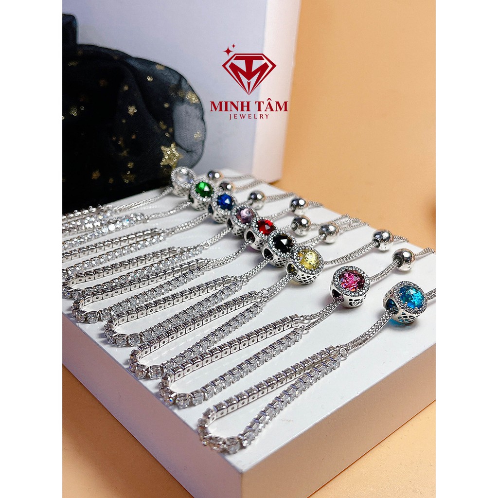 Lắc tay bạc nữ full đá dây rút charm đá mệnh chất liệu bạc 925-Minh Tâm Jewelry