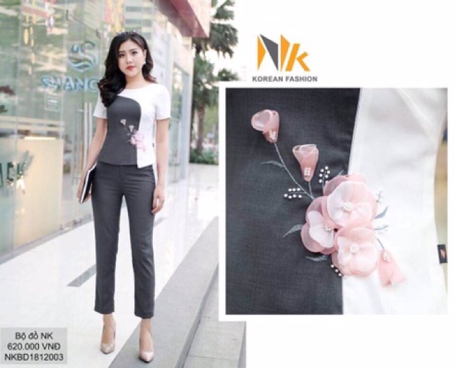 Bán Sỉ Bộ đồ phối màu đính hoa 3D