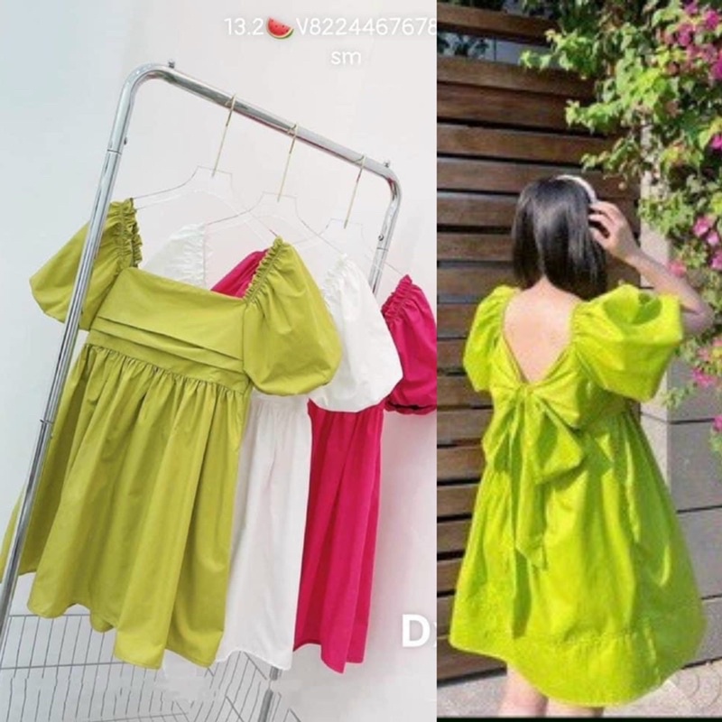 [Shop bigsize nữ 50kg-90kg] Đầm babydoll nơ lưng màu siêu cưng
