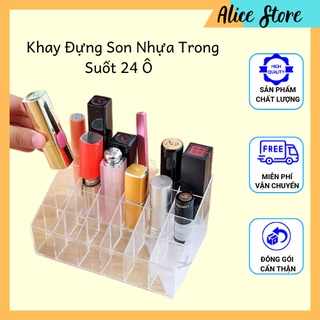 Khay  Đựng Son 24 Ô Trong Suốt Bằng Nhựa Giúp Bàn Trang Điểm Gọn Gàng Hơn