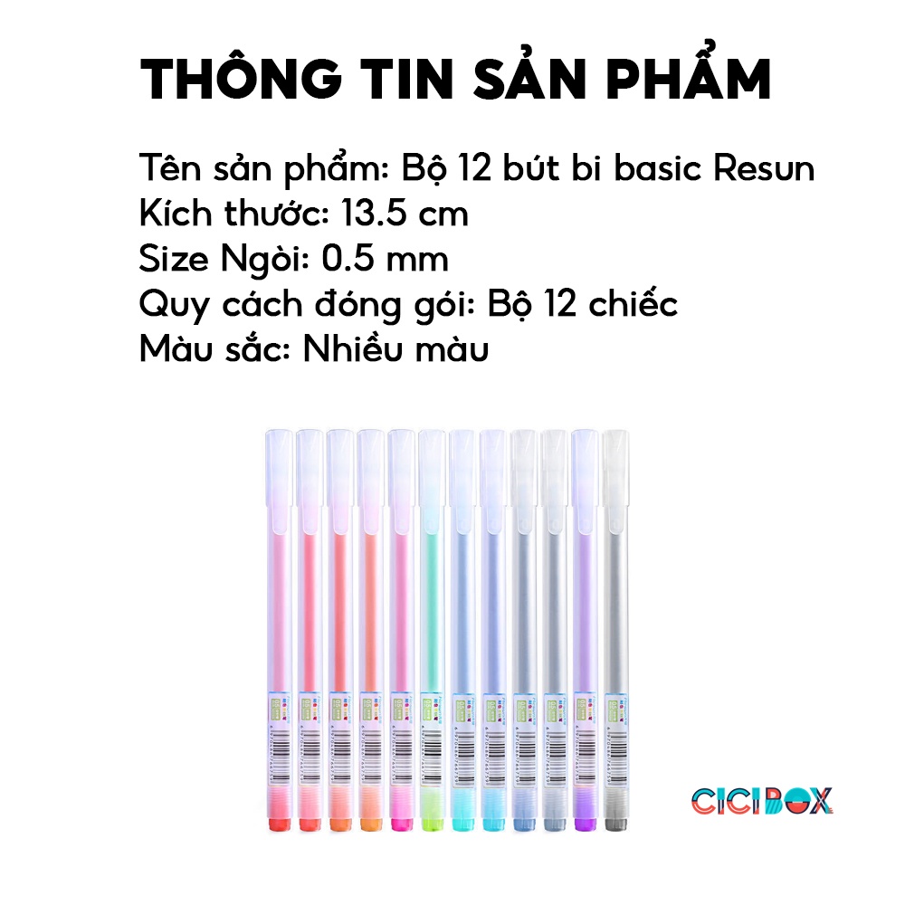 Bộ 12 Bút Gel Nhiều Màu Resun Với Ngòi 0.5mm Tiện Lợi, bút viết calligraphy ngòi 0.5mm nhiều màu đáng yêu CICIBOX