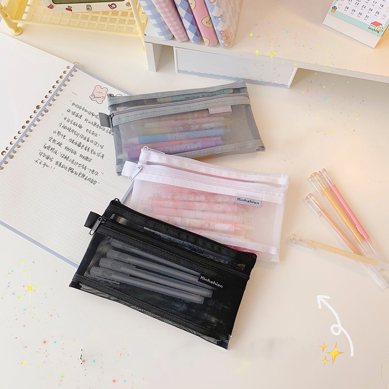 Túi Đựng Bút Trong Suốt Phối Khóa Kéo Đơn Giản