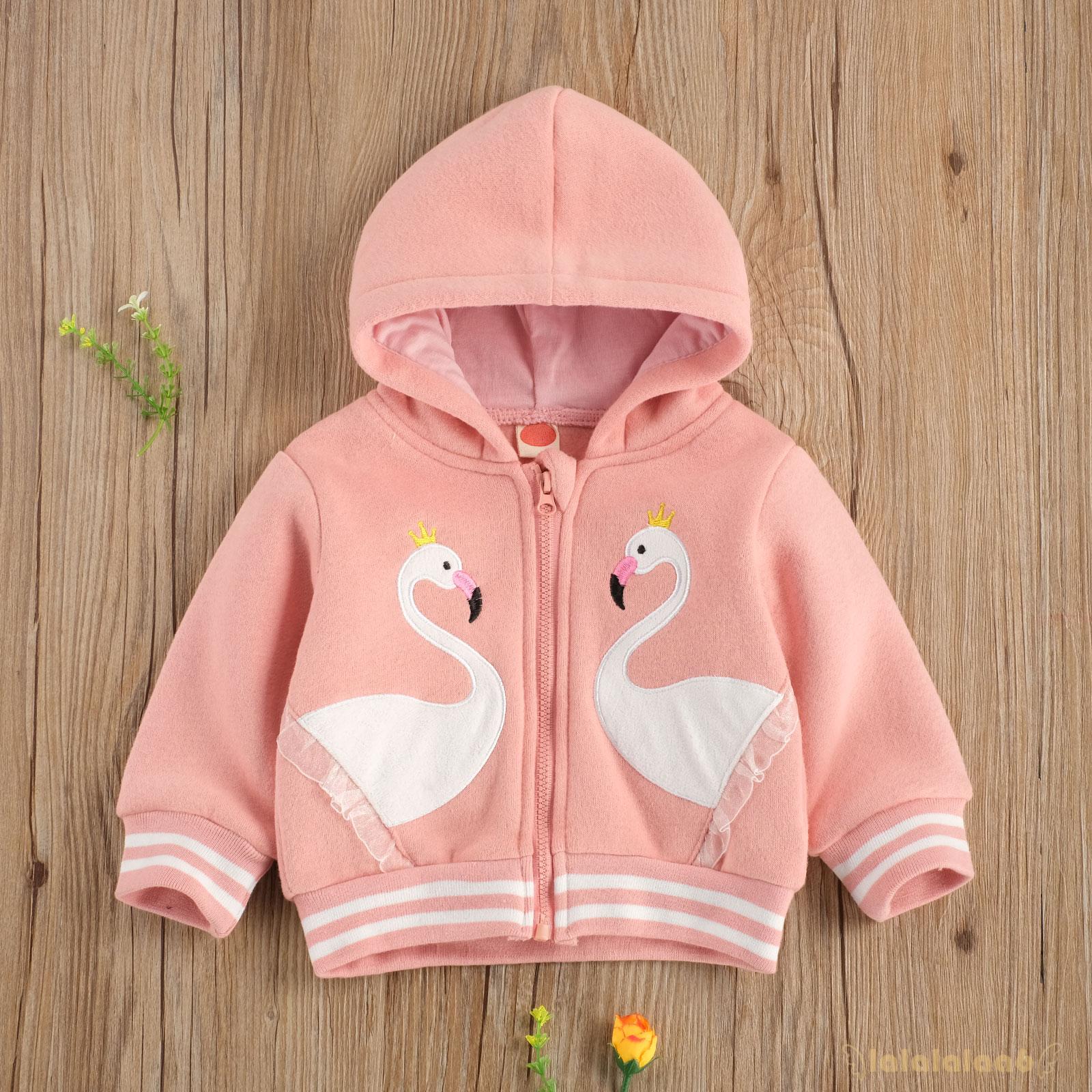 Áo Hoodie Tay Dài Màu Trơn In Hình Thiên Nga Cho Bé Gái 6 Tuổi