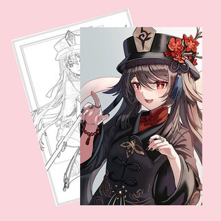 Tranh tô màu nhân vật GENSHIN IMPACT giấy 65gsm bản thảo phác họa game anime chibi xinh xắn