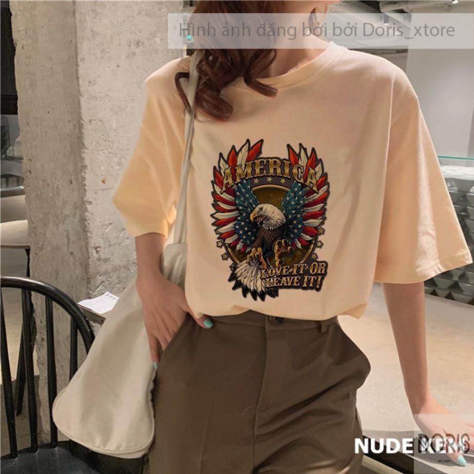 Áo Thun Tay Lỡ💥Áo Phông Tay Lỡ Dáng Unisex Form Rộng Phong Cách Ulzzang Hình Đại Bàng American Doris_xtore