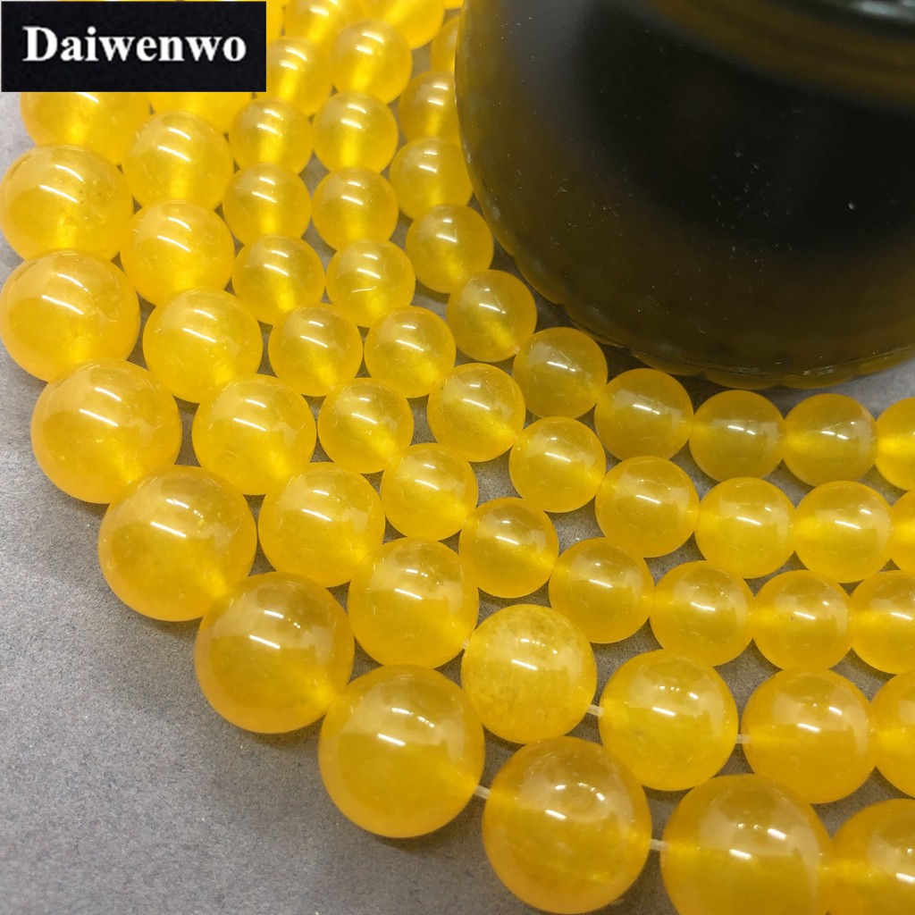 Chuỗi hạt đá Chalcedony tự nhiên màu vàng cỡ 4-12mm làm đồ trang sức thủ công