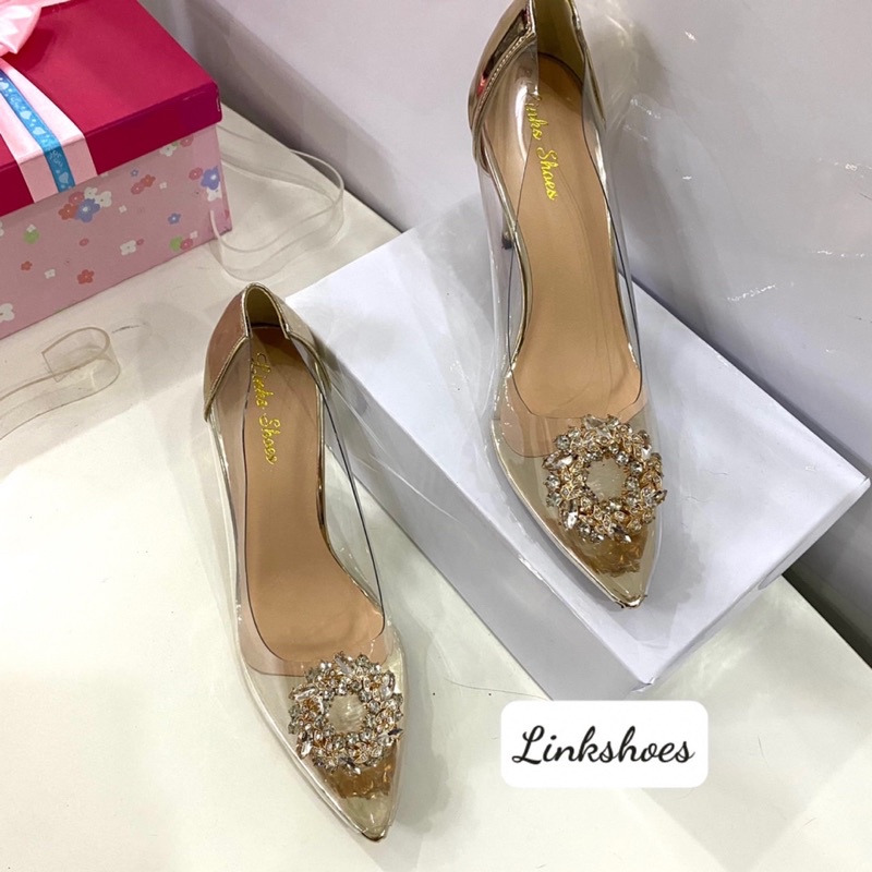 Giày Cao Gót QUAI TRONG Hoa Đá- Dép Guốc Cao Gót 7P va 9P Mũi Nhọn Hot  trend TT106