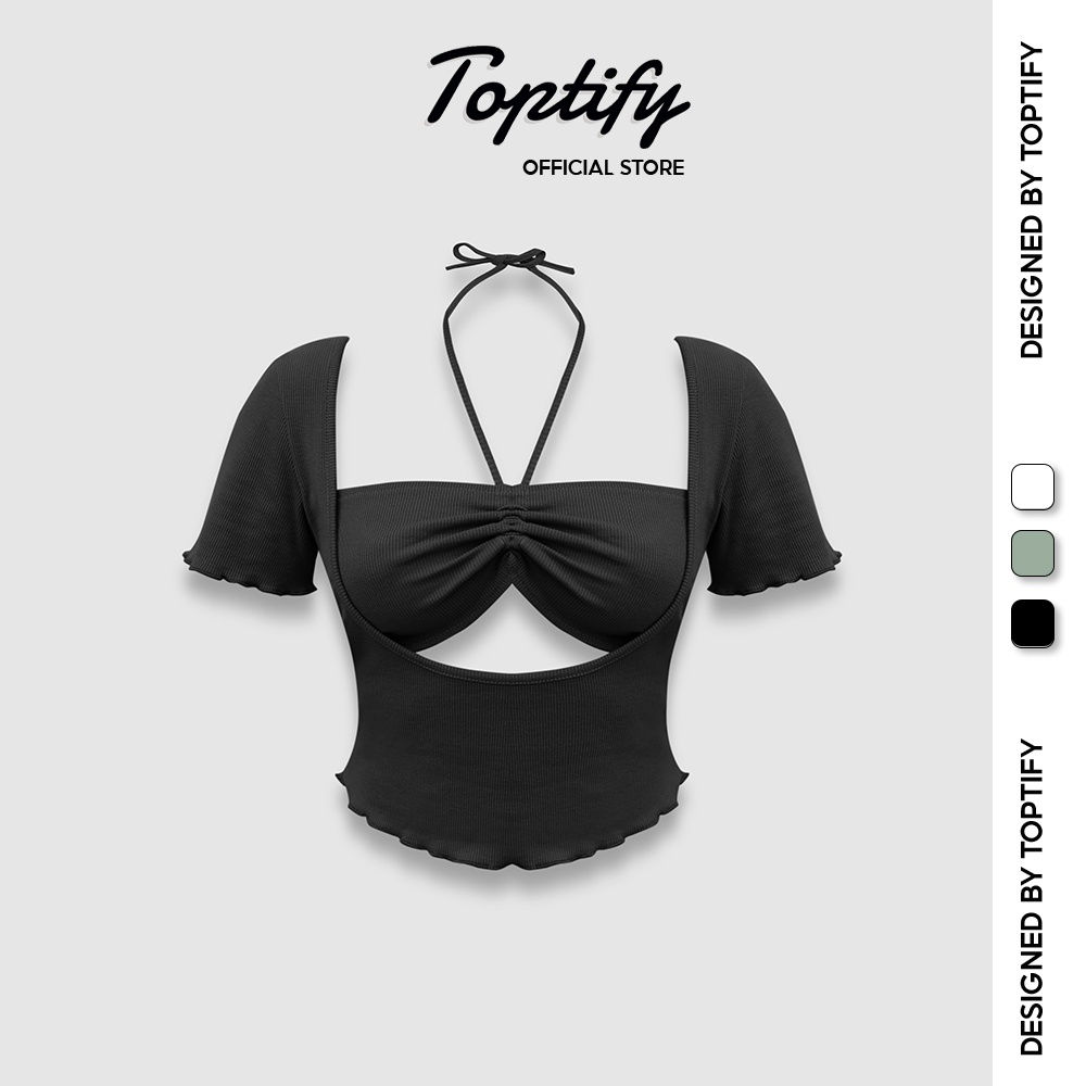 Áo croptop nữ body ngắn tay TOPTIFY yếm cột cổ viền lượn sóng Kartia Top AC213
