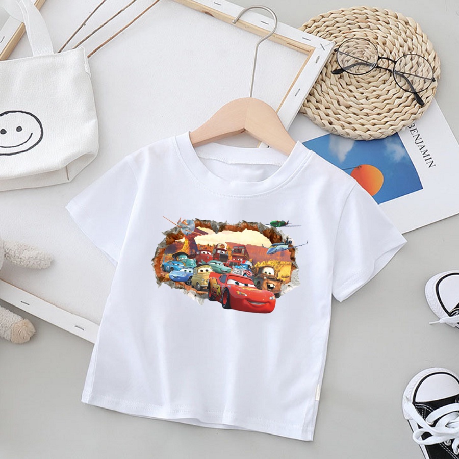 Áo thun bé trai và bé gái in hình Ô tô McQueen siêu dễ thương, Áo cotton xịn mặc mát thoải mái hình NTShirt