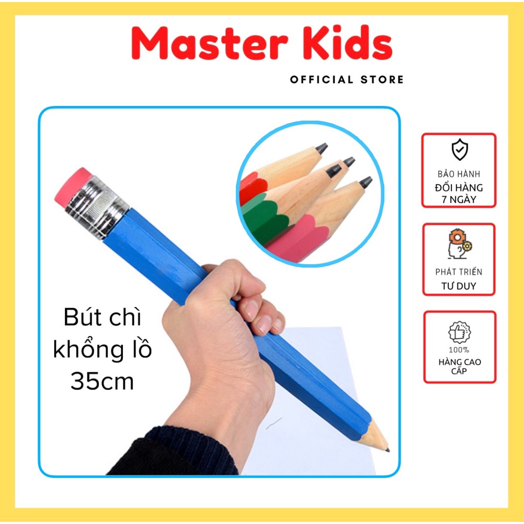 Bút chì gỗ lớn nhiều màu sắc, bút chì khổng lồ 35cm cho bé đi học, làm đạo cụ biểu diễn Master Kids
