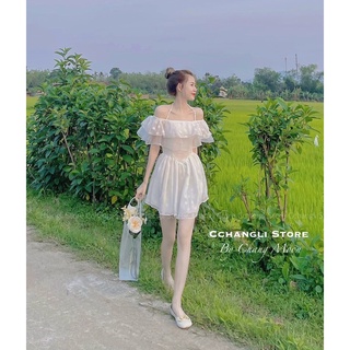 Váy trắng bèo trễ vai( ảnh thật by Chang Moon)