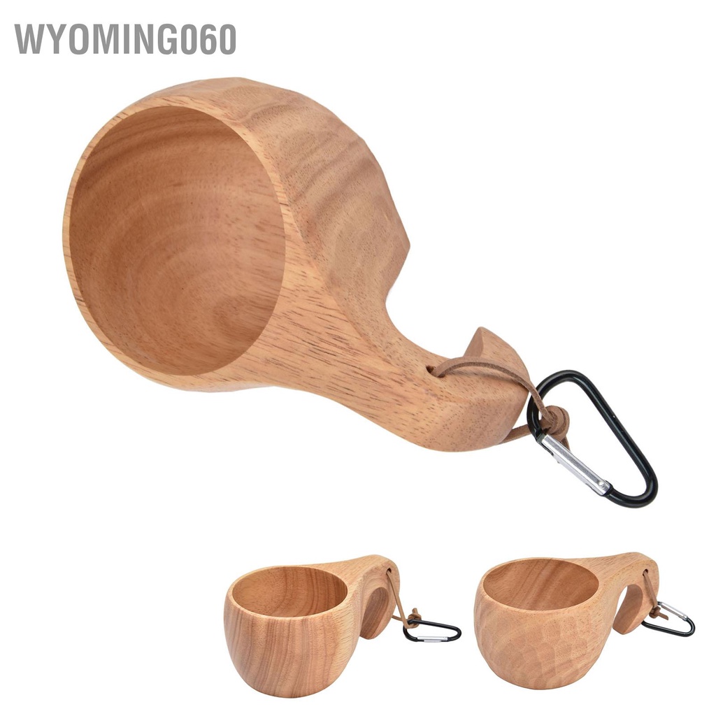 Wyoming060 Wooden Coffee Cup with Handle Hanging Buckle Milk Drinking Portable Wood Mug for Household
