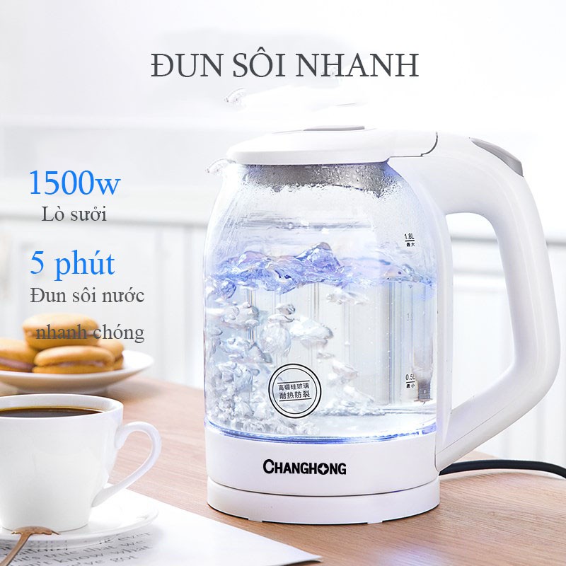 ẤM SIÊU TỐC THỦY TINH BÌNH ĐUN NƯỚC SÔI NHANH CÔNG SUẤT LỚN 1500W DỄ DÀNG VỆ SINH KHÔNG ĐỂ LẠI CẶN - L11 vt163