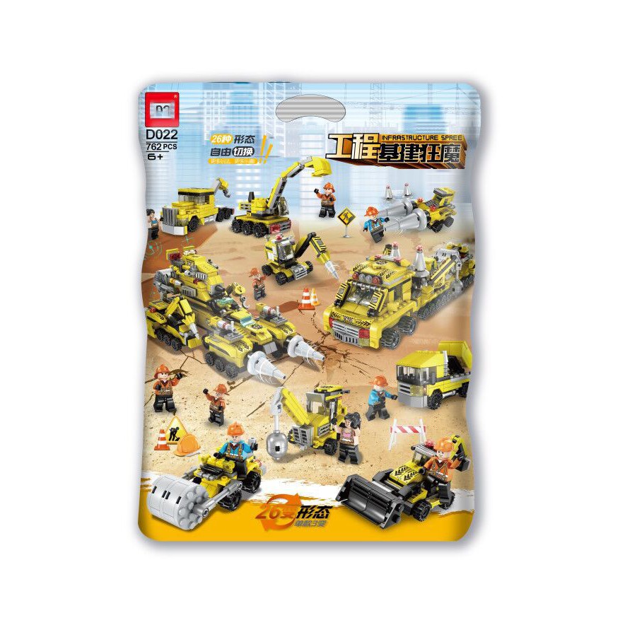 [762 CHI TIẾT] ĐỒ CHƠI LEGO XẾP HÌNH XÂY DỰNG THÀNH PHỐ GỒM MÁY XÚC, XE CẨU, XE TẢI, XE TRỘN BÊ TÔNG