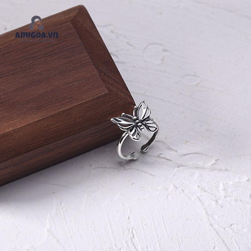 ✨✨Đơn giản phong cách retro có thể điều chỉnh rỗng bướm bạc mở nhẫn