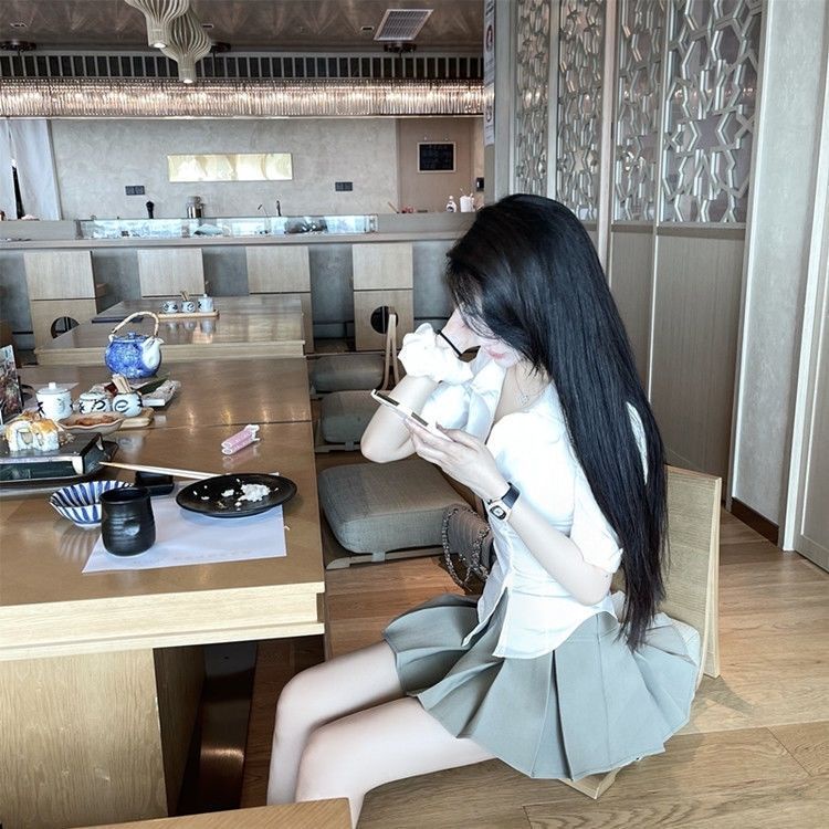 COZOK Set Áo Sơ Mi Tay Lỡ Và Chân Váy Lưng Cao Thời Trang Cá Tính Cho Nữ