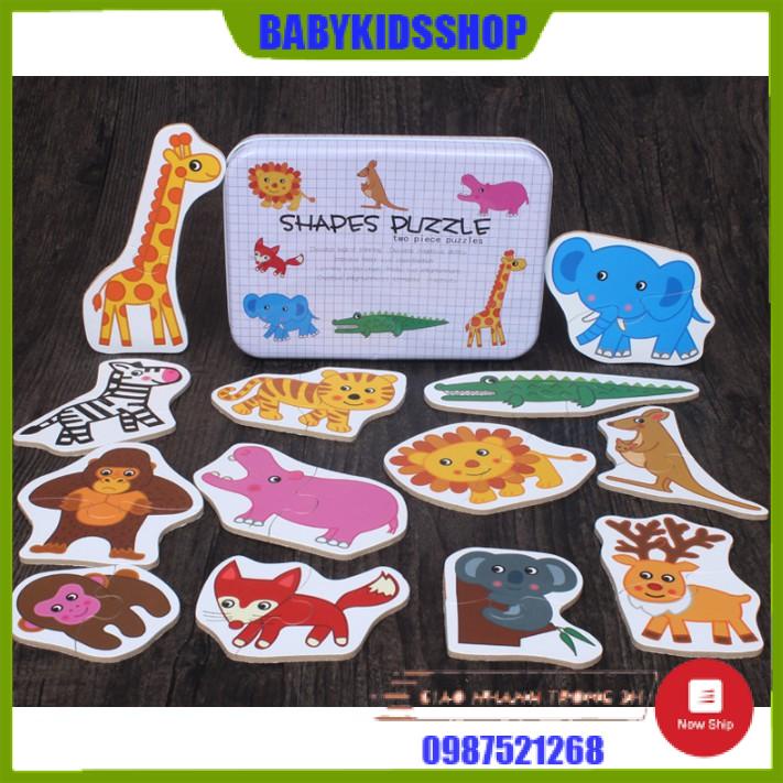 Đồ chơi bộ ghép hình hộp sắt 2 mảnh Shapes Puzzle thông minh cho bé