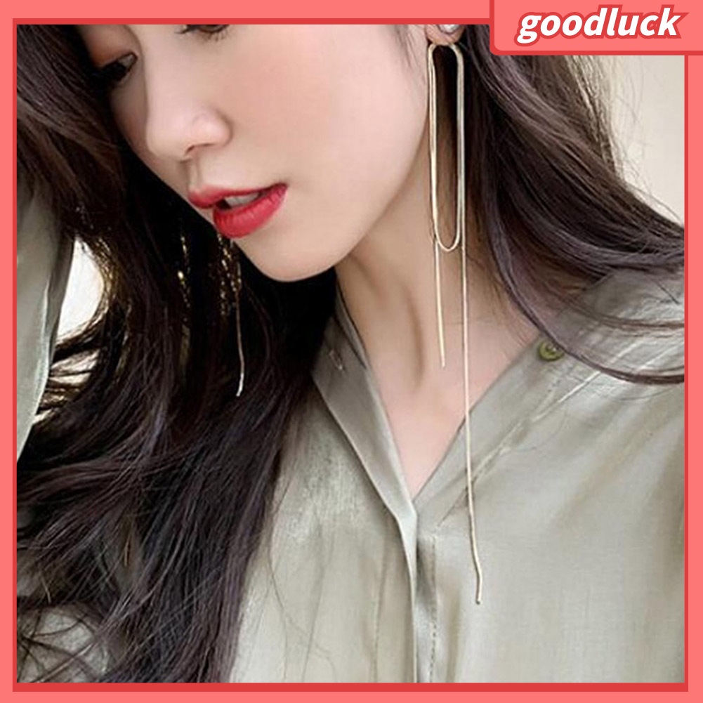 Đôi bông tai dây siêu dài đính đá chiếu và hạt ngọc trai giả dành cho nữ