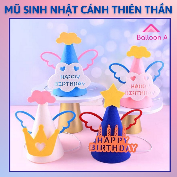 Mũ sinh nhật Happy Birthday nỉ cánh thiên thần phong cách Hàn Quốc dễ thương