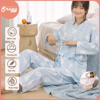 Bộ bầu và sau sinh gạc Nhật dệt đôi dáng kimono floral SNU2068