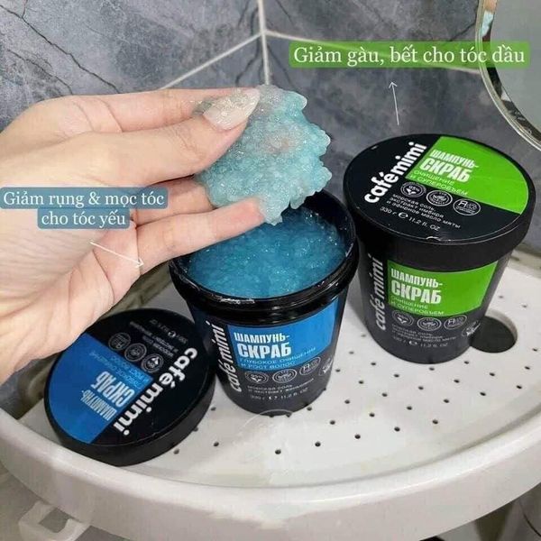 Tẩy da chết da đầu Cafe mimi rất sạch cho tóc dầu, bết
