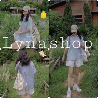 Set áo sơ mi 🍉 bộ áo kẻ xanh quần đùi sooc trắng,thiết kế xinh xắn gồm áo có kẻ sọc xanh mix quần short trắng xinh xắnnn