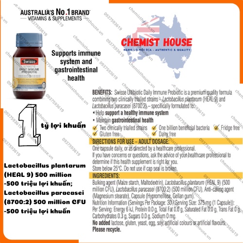 Men tiêu hóa lợi khuẩn nội địa Úc Swisse có mã unique check code - Swisse probiotics