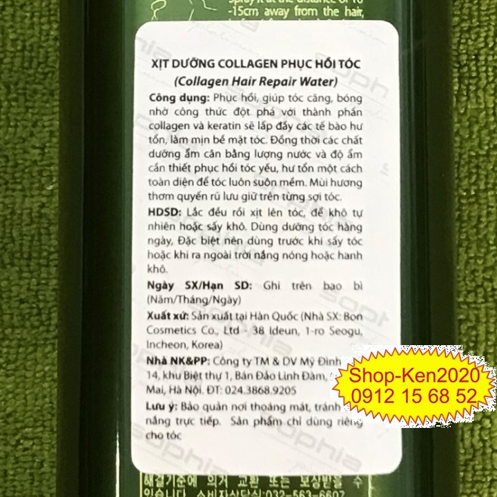 Xịt dưỡng phục hồi tóc Sophia Collagen Hair Repair Water 250ml