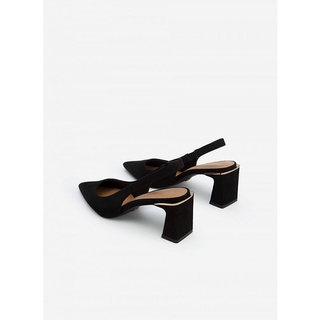 Vascara Giày Slingback Nubuck Gót Phối Viền Metallic - BMN 0507 - Màu Đen