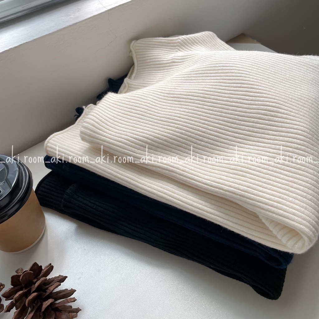 Áo len gân mềm cổ 6 phân cuộn viền dáng suông | BigBuy360 - bigbuy360.vn