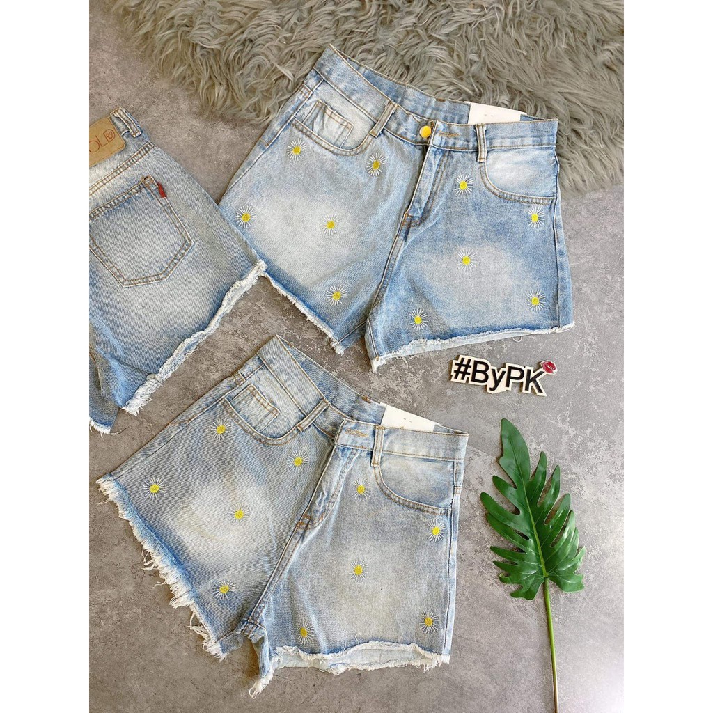 QUẦN ĐÙI JESN THÊU HOA CÚC HOT TREND- QUẦN SHORT JEAN NỮ