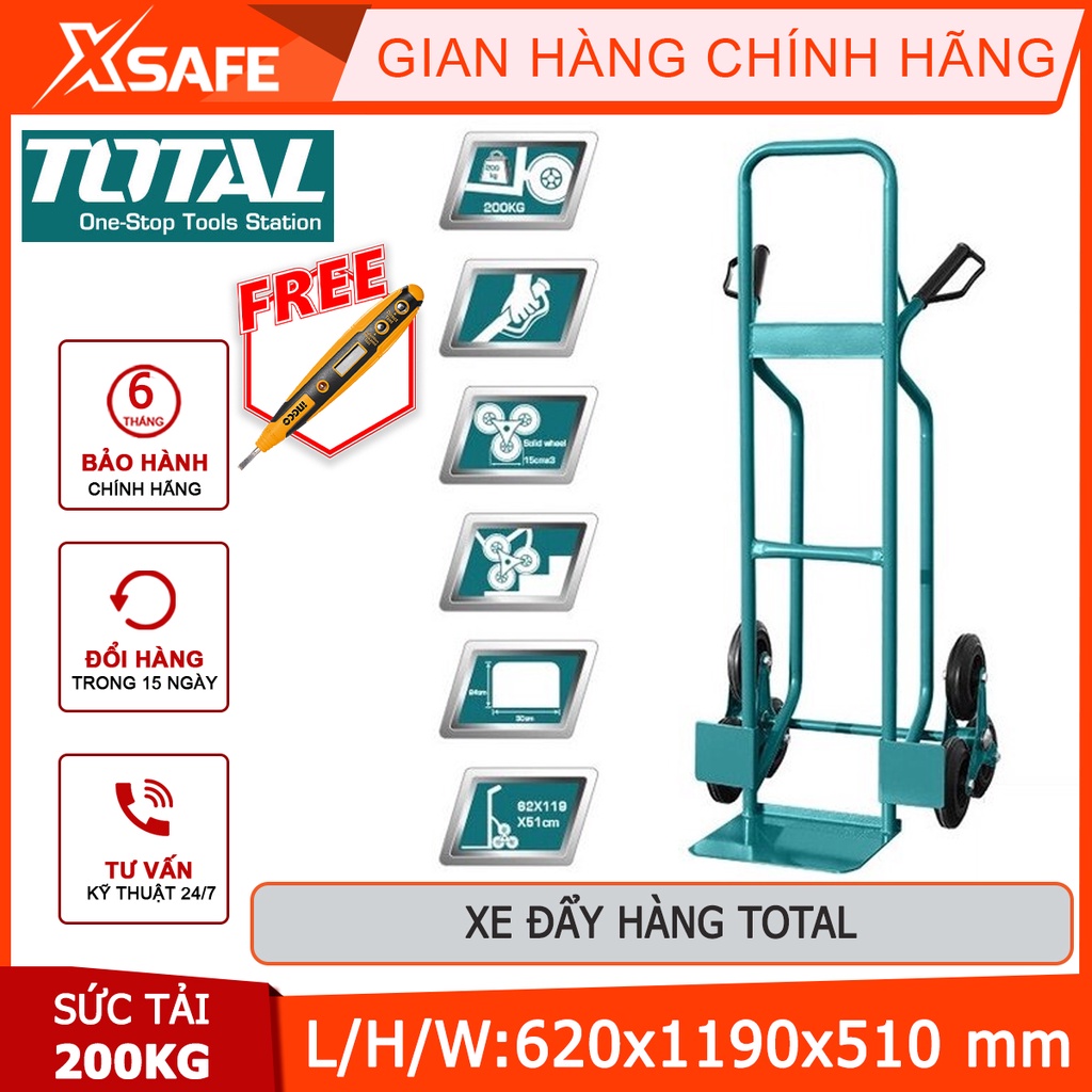 Xe đẩy hàng bằng tay TOTAL THTHT20461 Xe kéo hàng tải tối đa 200kg, thiết kế 3 bánh di chuyển dễ dàng nhiều địa hình