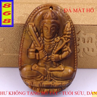 Mặt Dây Chuyền Phật Hư Không Tạng Bồ tát đá mắt hổ Vàng Nâu 4.5 cm - Mặt Size Lớn - Tặng Kèm Móc Inox