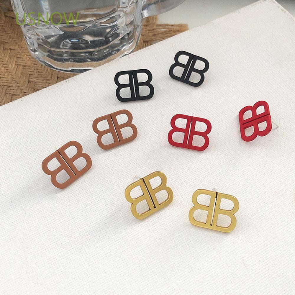 Khuyên Tai Kim Loại Hình Chữ B Phong Cách Retro Cho Nữ