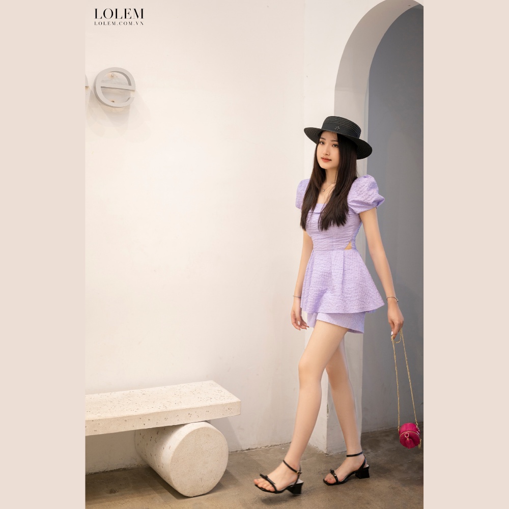 Set áo peplum tay phồng cut-out eo và quần short xốp nhún nữ tính trẻ trung LOLEM CLOTHING SQ043